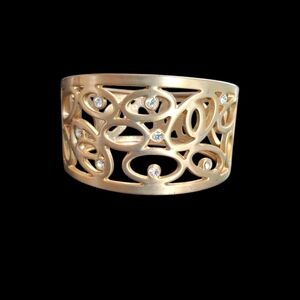 VINTAGE Elegant Gold tone Cuff Bracelet with Crystal Accents